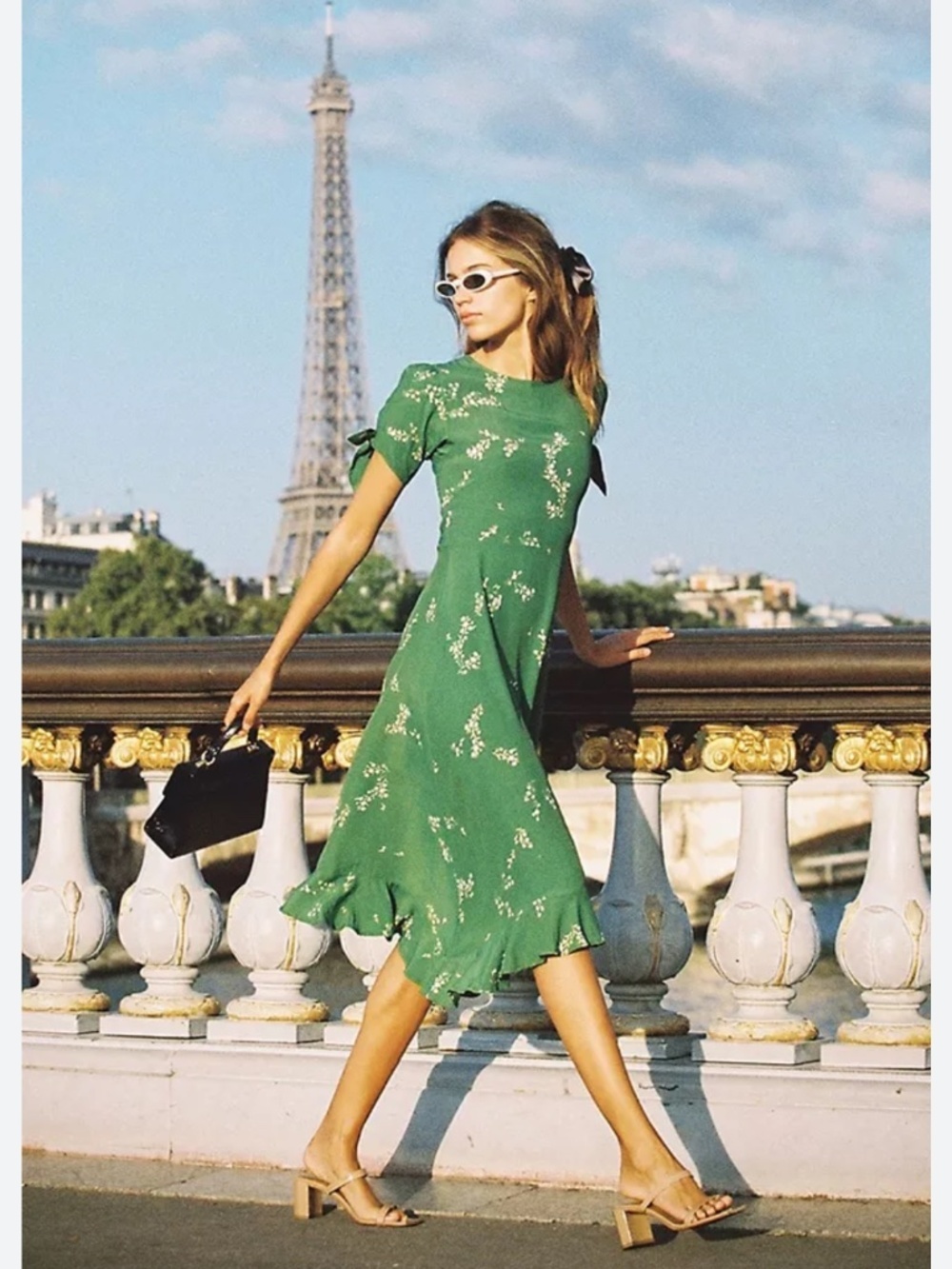 Faithfull The Brand Emilia Midi Dress Myrtille Floral Print Green L
